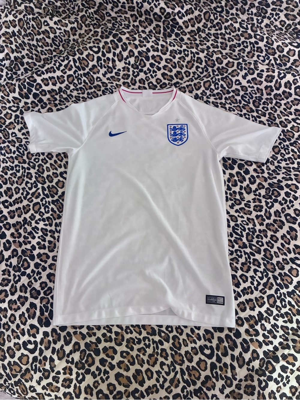Nike White England kids soccer Jersey with Blue Accents
